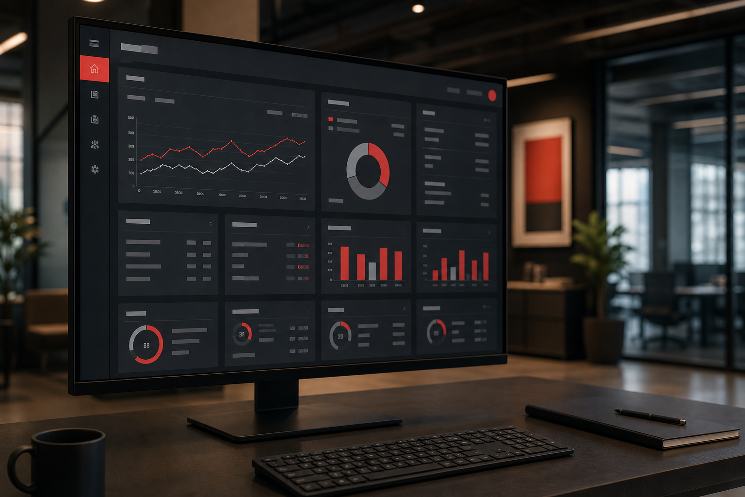 Operations dashboard on a large screen in an office